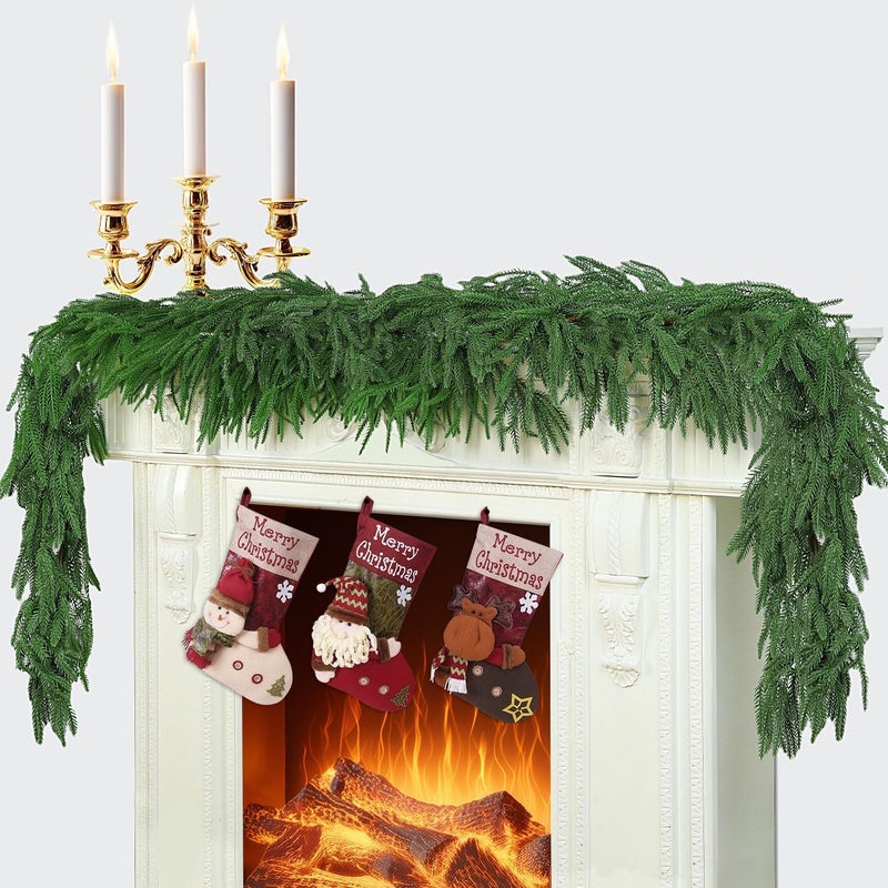 IPOOLTENG 24 FT (4 * 6FT) Christmas Norfolk Pine Garland, Real Touch Dense Faux Greenery Garland for Mantle, Table, Wall, Indoor & Outdoor Christmas Decorations - Image 4