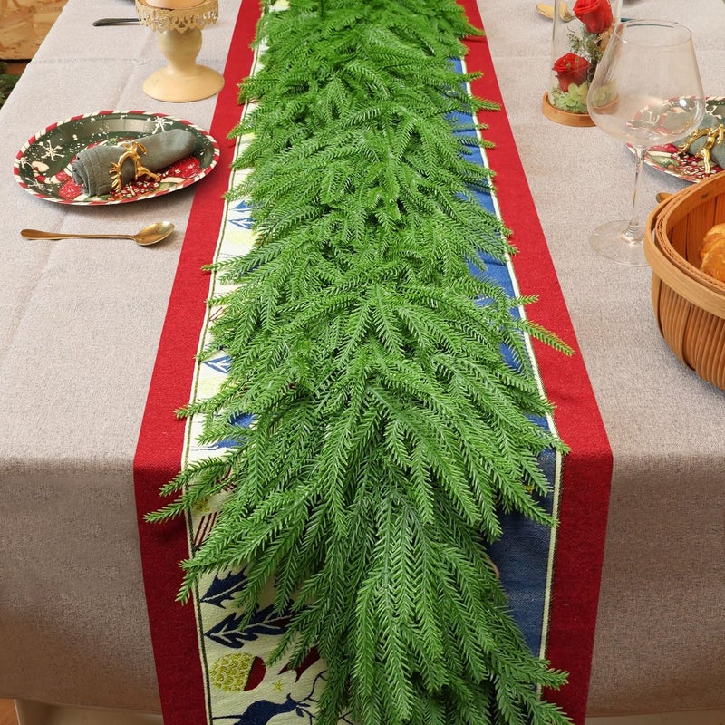 IPOOLTENG 24 FT (4 * 6FT) Christmas Norfolk Pine Garland, Real Touch Dense Faux Greenery Garland for Mantle, Table, Wall, Indoor & Outdoor Christmas Decorations - Image 2