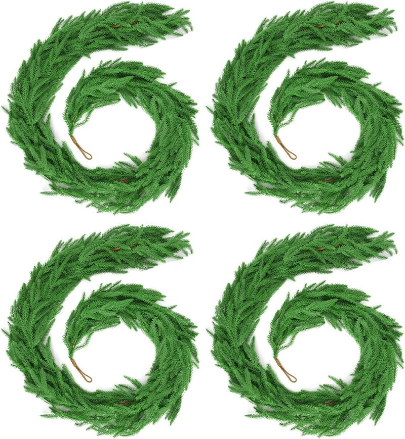IPOOLTENG 24 FT (4 * 6FT) Christmas Norfolk Pine Garland, Real Touch Dense Faux Greenery Garland for Mantle, Table, Wall, Indoor & Outdoor Christmas Decorations - Image 1