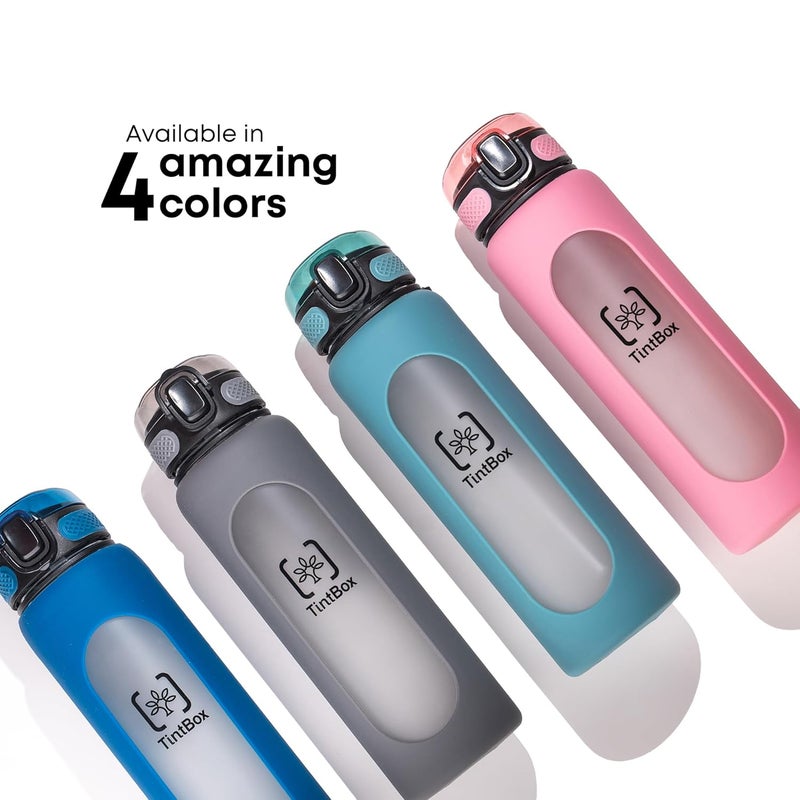 TintBox 1 Litre Motivational Borosilicate Glass Sipper with Silicone Sleeve, Time Markings, Leak-Proof (Gravity Grey) - Image 5