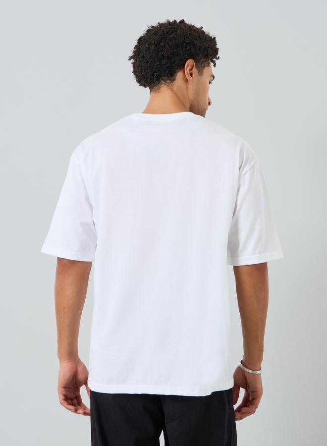 Styli Men White Graphic Print Oversized T-Shirt - Image 3