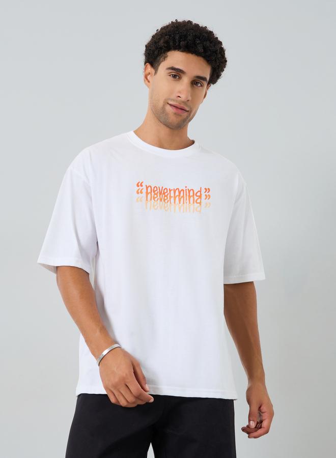Styli Men White Graphic Print Oversized T-Shirt - Image 1