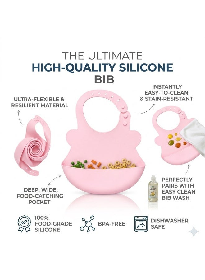 High Quality Food Grade Silicone Baby Bib with Adjustable Design and Deep Food Catcher Pocket, Waterproof and Stain Resistant, Soft Safe Material for Babies, Easy to Clean and Foldable for Daily Use, Travel and Outdoor Feeding - Image 3