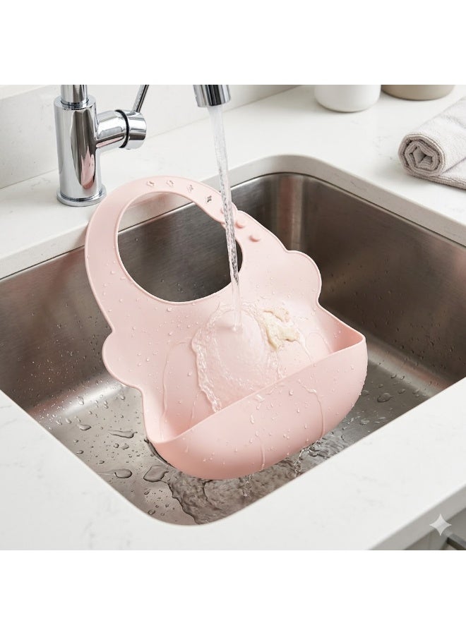 High Quality Food Grade Silicone Baby Bib with Adjustable Design and Deep Food Catcher Pocket, Waterproof and Stain Resistant, Soft Safe Material for Babies, Easy to Clean and Foldable for Daily Use, Travel and Outdoor Feeding - Image 4
