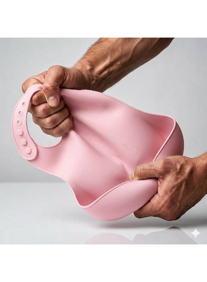 High Quality Food Grade Silicone Baby Bib with Adjustable Design and Deep Food Catcher Pocket, Waterproof and Stain Resistant, Soft Safe Material for Babies, Easy to Clean and Foldable for Daily Use, Travel and Outdoor Feeding - Image 5