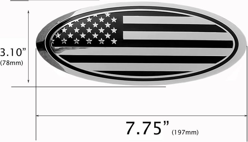 eVerHITCH 7.75 inch Tailgate Overlay Aluminum Oval American Black Flag Emblem for Ford Expedition (Chrome and Black, 7.75") - Image 2