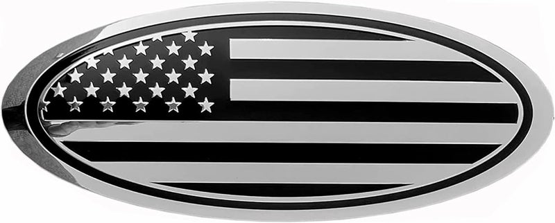 eVerHITCH 7.75 inch Tailgate Overlay Aluminum Oval American Black Flag Emblem for Ford Expedition (Chrome and Black, 7.75") - Image 1