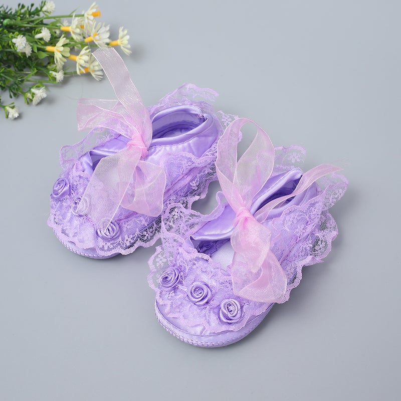 Cotton Lace Princess Baby Walking Shoes Non-Slip Purple 