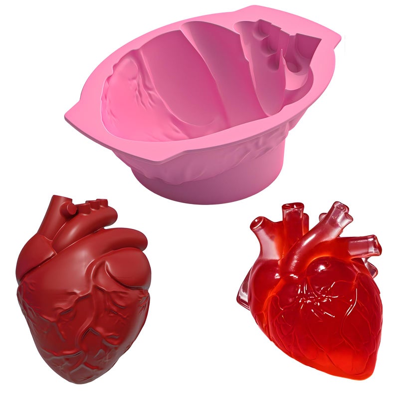 Apiocmy Halloween Silicone Molds - Heart Jello Mold with Support Base, 3D Realistic Silicone Human Heart Gelatin Mold Deep Halloween Baking Pan for Halloween Cakes, Breakable Chocolate, Jelly or Pudding - Image 1