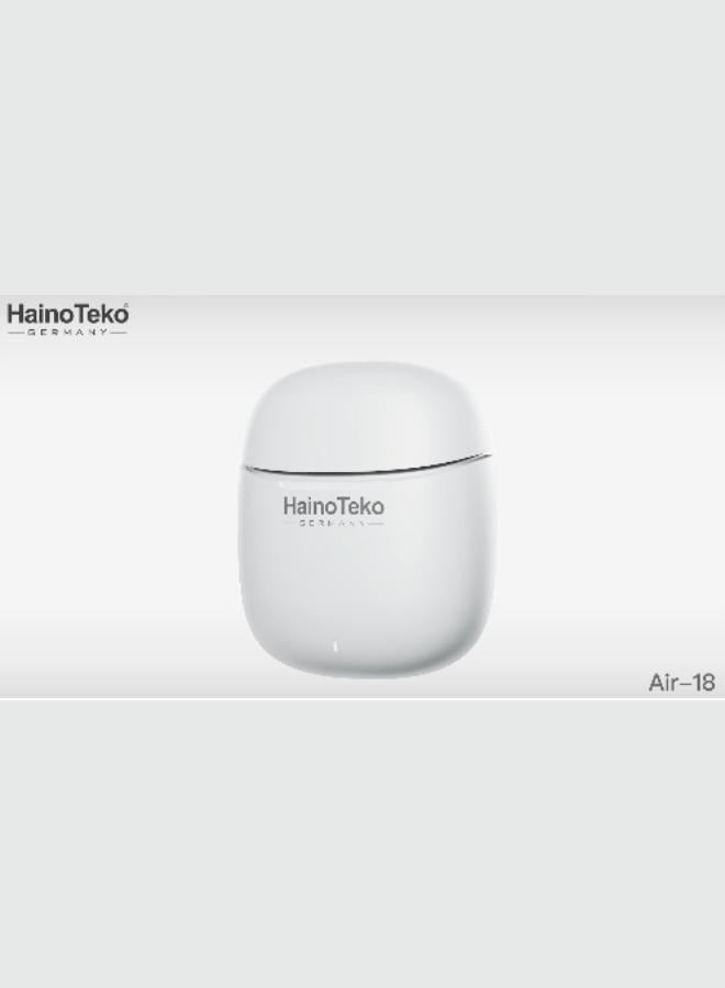 Haino Teko Air-18 Bluetooth Earphones with High-Quality Sound, Super Clear Mic, and Touch Controls – Stylish & Comfortable White Wireless Earphones for Music, Calls, and Sports. - Image 5