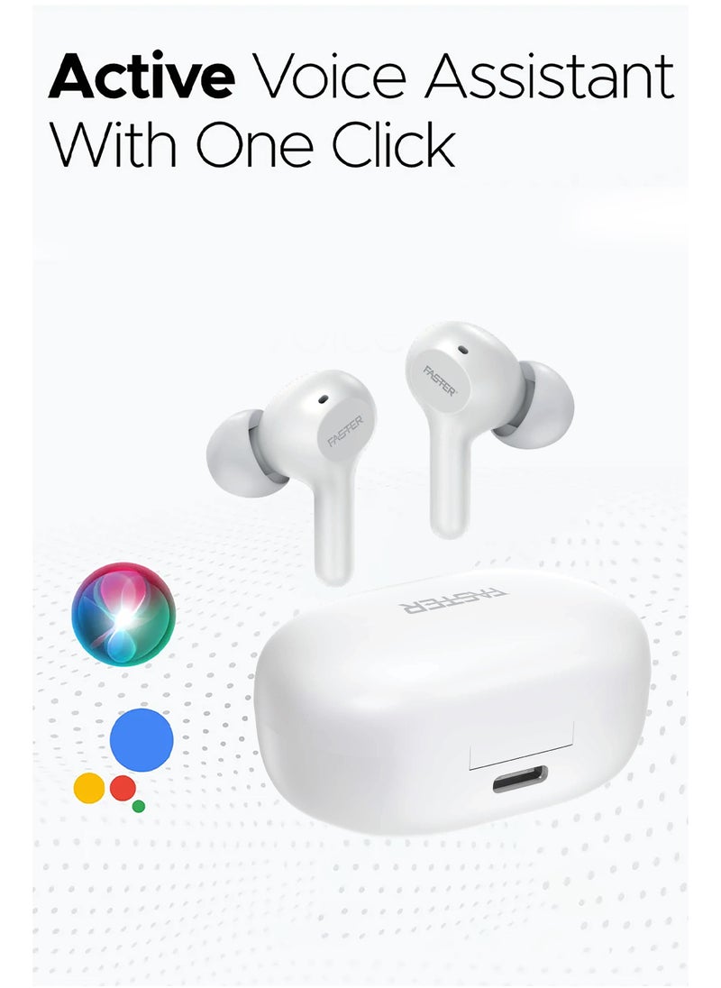 S50 Wireless Earbuds with Active Voice Assistant - 6 Hours Playtime - HiFi Stereo Sound - Bluetooth Earphones with Ultra-Low Latency - IPX5 Sweat & Splash Proof - For Exercise, Gym - Compatible with iPhone & Android (White)