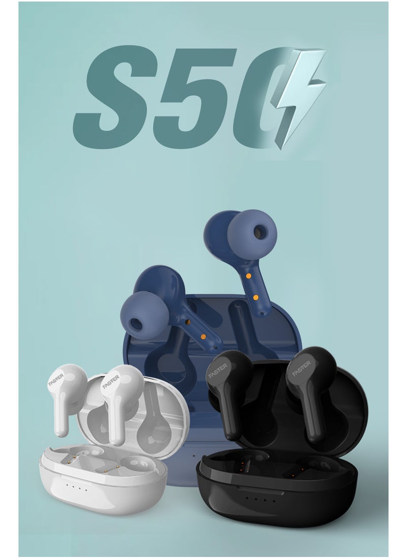 S50 Wireless Earbuds with Active Voice Assistant - 6 Hours Playtime - HiFi Stereo Sound - Bluetooth Earphones with Ultra-Low Latency - IPX5 Sweat & Splash Proof - For Exercise, Gym - Compatible with iPhone & Android (White)