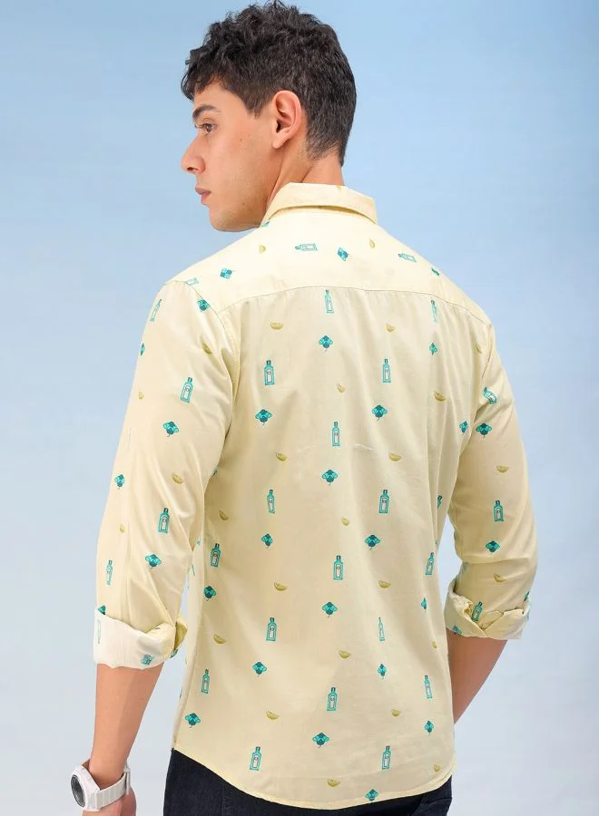 The Indian Garage Co Men Regular Fit Printed Full Sleeves Cutaway Collar Casual Shirt