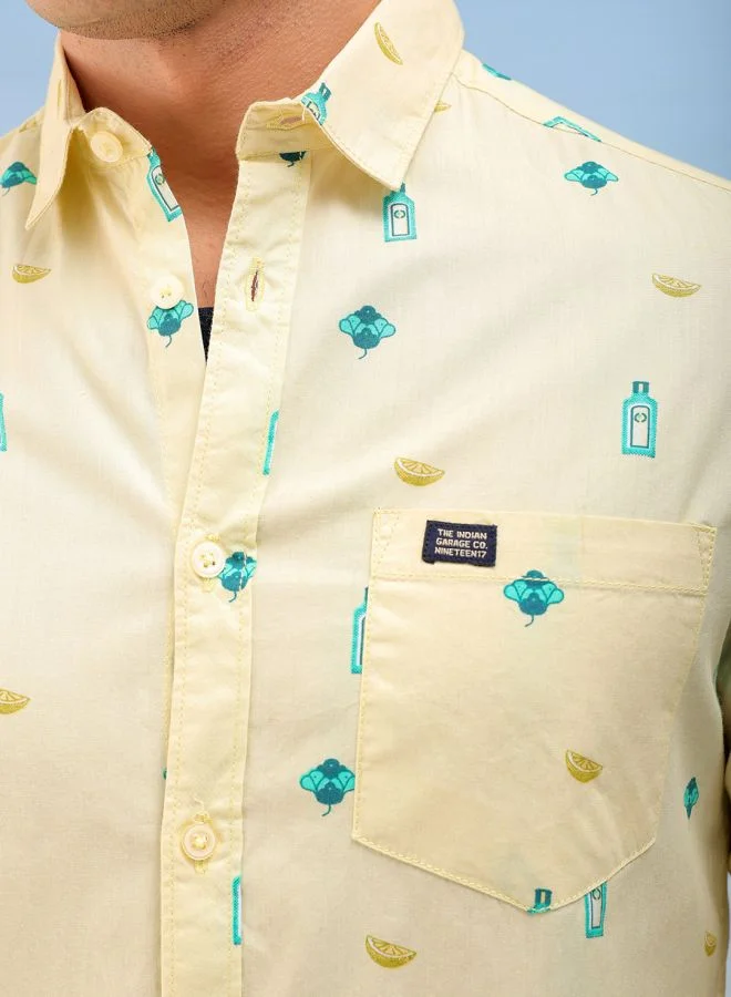 The Indian Garage Co Men Regular Fit Printed Full Sleeves Cutaway Collar Casual Shirt