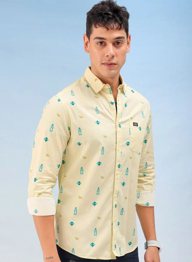 The Indian Garage Co Men Regular Fit Printed Full Sleeves Cutaway Collar Casual Shirt