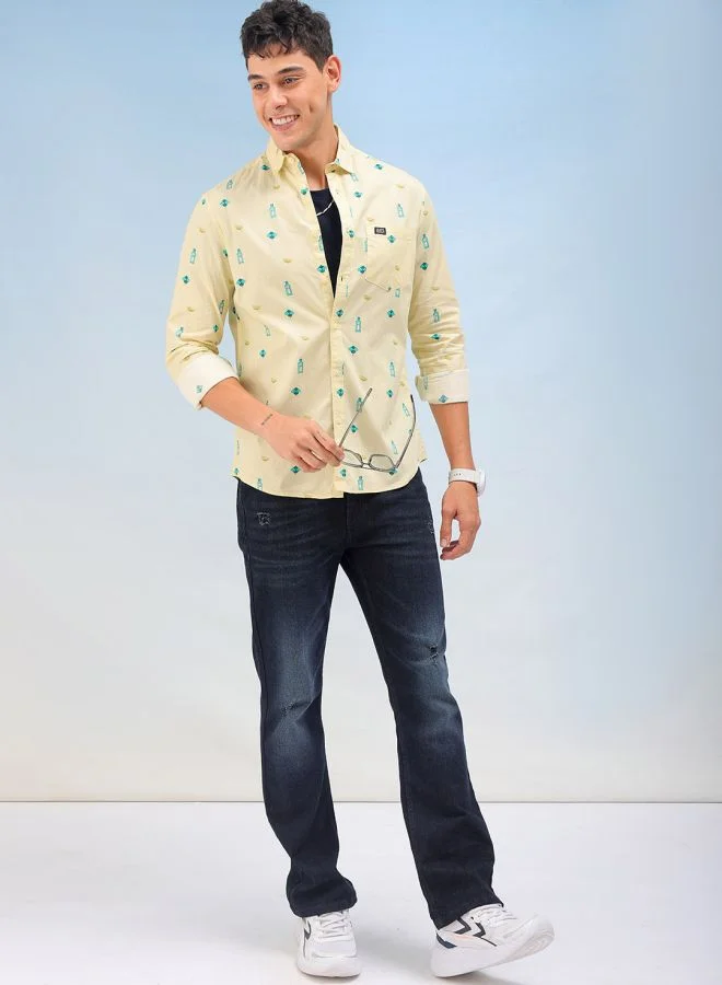 The Indian Garage Co Men Regular Fit Printed Full Sleeves Cutaway Collar Casual Shirt