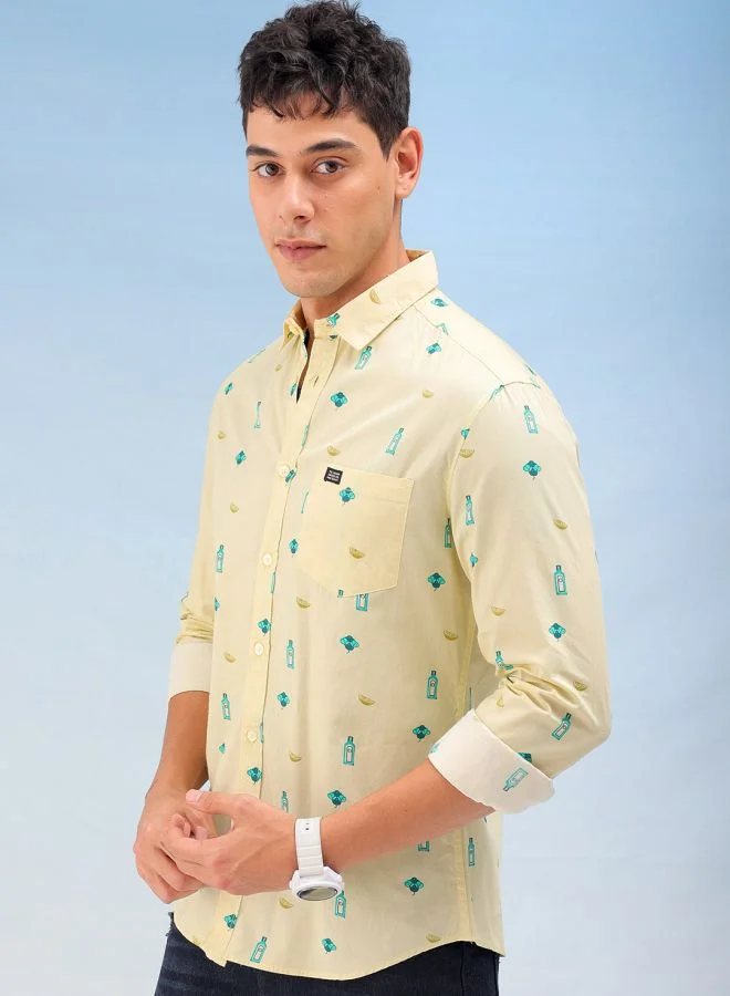 The Indian Garage Co Men Regular Fit Printed Full Sleeves Cutaway Collar Casual Shirt