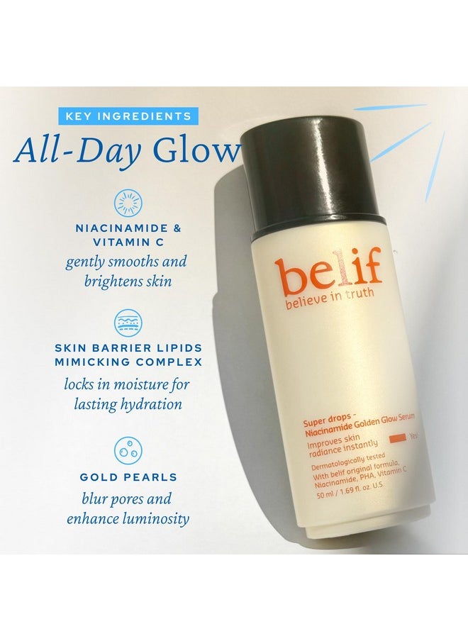 belif - belif Super Drops Niacinamide Vitamin C Golden Glow Serum, 2-in-1 Hydrating Makeup Primer,lluminator and Highlighter to Blur Pores & Even Skin Texture, PHA, Korean Skin Care - Image 1