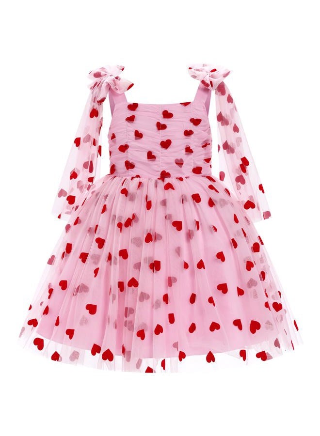 IMEKIS Toddler Kids Girls Birthday Dress Shiny Heart Tulle Ruffled Tutu Dresses Tea Party Photo Shoot 4-10T, Pink + Red Hearts, 7-8 Years - Image 1