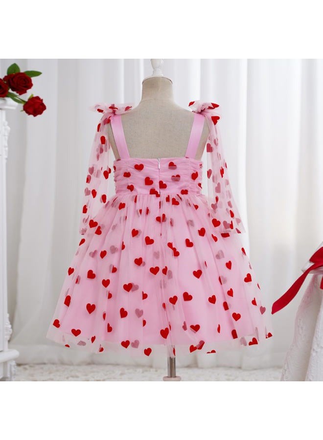 IMEKIS Toddler Kids Girls Birthday Dress Shiny Heart Tulle Ruffled Tutu Dresses Tea Party Photo Shoot 4-10T, Pink + Red Hearts, 7-8 Years - Image 4