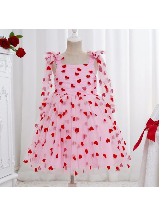 IMEKIS Toddler Kids Girls Birthday Dress Shiny Heart Tulle Ruffled Tutu Dresses Tea Party Photo Shoot 4-10T, Pink + Red Hearts, 7-8 Years - Image 3