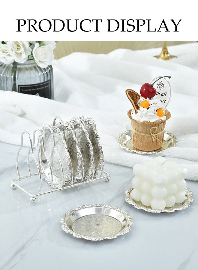 DUNISO 6pcs Dessert Plates Set Elegant Stainless Dessert Plate Set with Storage Rack Dinner Cake Dessert Snack Plate Storage Dried Fruit Plate Tasting Plate Display Stand for Family， Party， Picnic， Home - Image 2