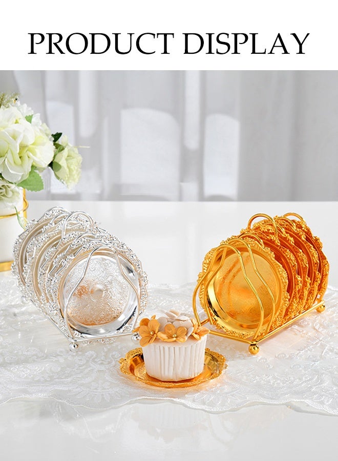 DUNISO 6pcs Dessert Plates Set Elegant Stainless Dessert Plate Set with Storage Rack Dinner Cake Dessert Snack Plate Storage Dried Fruit Plate Tasting Plate Display Stand for Family， Party， Picnic， Home - Image 5