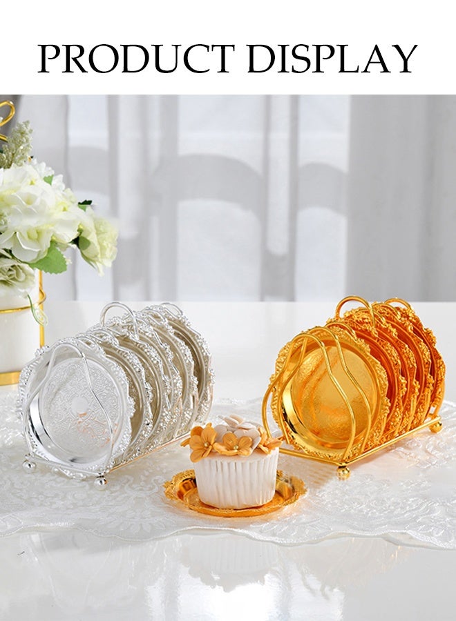 DUNISO 6pcs Dessert Plates Set Elegant Stainless Dessert Plate Set with Storage Rack Dinner Cake Dessert Snack Plate Storage Dried Fruit Plate Tasting Plate Display Stand for Family， Party， Picnic， Home - Image 4