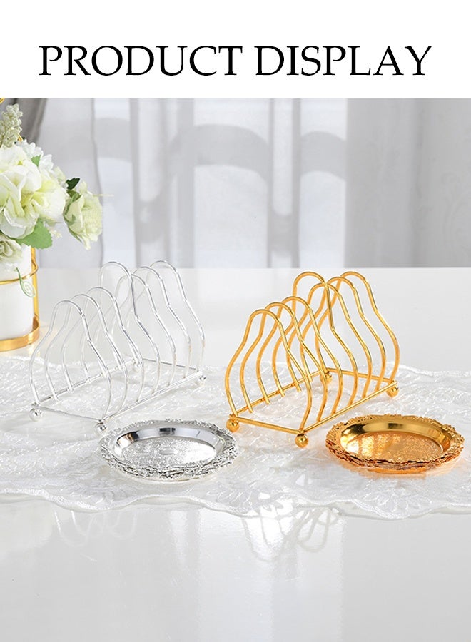 DUNISO 6pcs Dessert Plates Set Elegant Stainless Dessert Plate Set with Storage Rack Dinner Cake Dessert Snack Plate Storage Dried Fruit Plate Tasting Plate Display Stand for Family， Party， Picnic， Home - Image 3