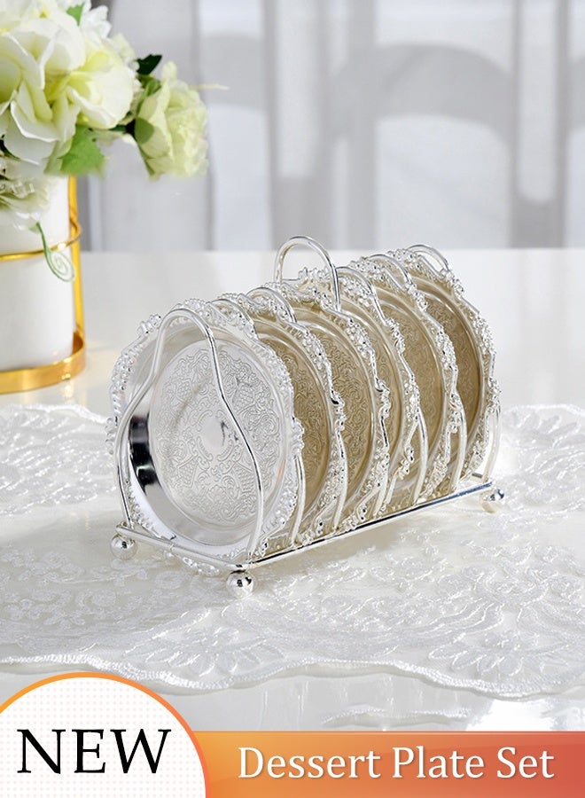 DUNISO 6pcs Dessert Plates Set Elegant Stainless Dessert Plate Set with Storage Rack Dinner Cake Dessert Snack Plate Storage Dried Fruit Plate Tasting Plate Display Stand for Family， Party， Picnic， Home - Image 1