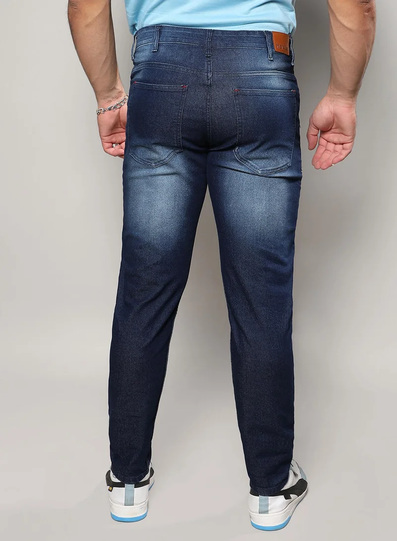 Instafab Plus  Instafab Plus Men's Navy Blue Embroidered Patched Denim Jeans For Casual Wear | 5 Pockets | Dark-Wash | Button Closure | Denim Jeans Crafted With Comfort With For Everyday Wear for Men | Best Price UAE