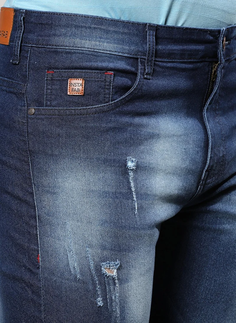 Instafab Plus  Instafab Plus Men's Navy Blue Embroidered Patched Denim Jeans For Casual Wear | 5 Pockets | Dark-Wash | Button Closure | Denim Jeans Crafted With Comfort With For Everyday Wear for Men | Best Price UAE