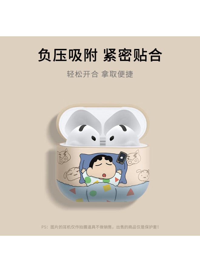 Inkaida Yingkaida واقٍ لـ Airpods 4، غطاء سماعات أذن Apple، غطاء سماعات أذن بلوتوث لاسلكية، غطاء تخزين مبدع مضاد للانزلاق ومقاوم للسقوط، Hanyu Sleeping Crayon Shin-chan أزرق - Image 1