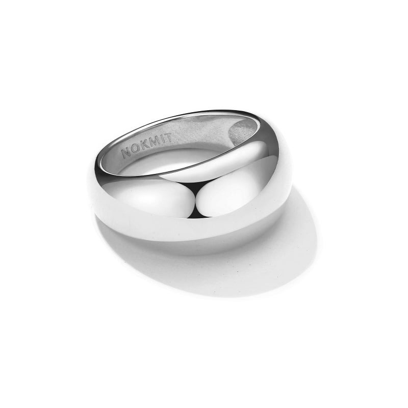 NOKMIT Chunky Dome Rings for Women Dainty 14K Gold Silver Tone Cute Bold Dome Statement Ring Thick Minimalist Thumb Band High Polished Smooth Comfort Fit (1PC Thick Silver, 10) - Image 1