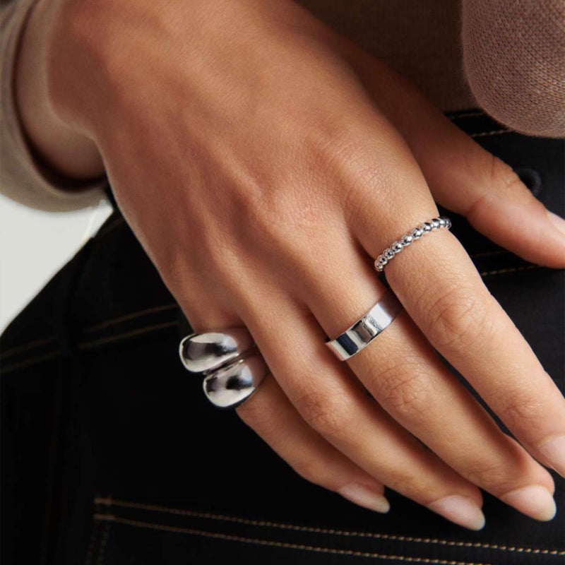 NOKMIT Chunky Dome Rings for Women Dainty 14K Gold Silver Tone Cute Bold Dome Statement Ring Thick Minimalist Thumb Band High Polished Smooth Comfort Fit (1PC Thick Silver, 10) - Image 2