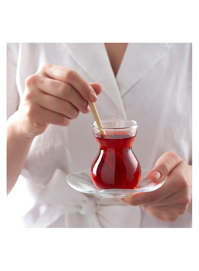 باساباتشي طقم شاي  دانتيل إستكانة - ١٢ قطعة (أكواب مع صحون) - سعة ١٤٠ مل - صناعة تركية - شفاف - Image 5