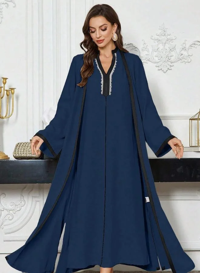 Take Two Take Two Contrast Trim Open Front Kimono and Inner Dress Modest Set