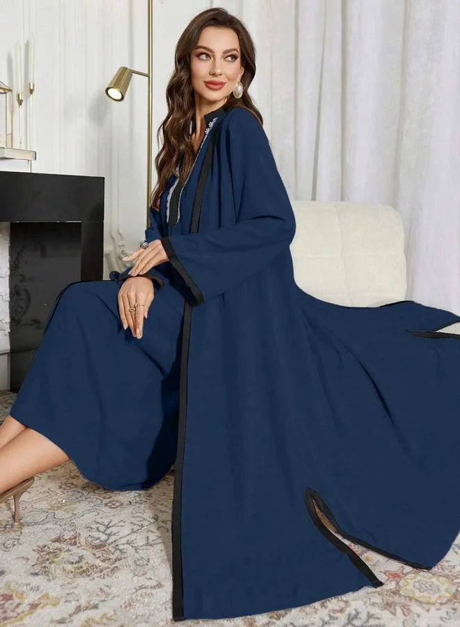 Take Two Take Two Contrast Trim Open Front Kimono and Inner Dress Modest Set