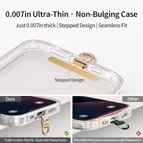 saxsion Phone Tether Tab & Lanyard Tab, 360° Swivel Clip - Ultra Thin Stainless Steel Universal Patch for All Phone Cases, No Block Charging (Champagne Gold*2) - Image 3