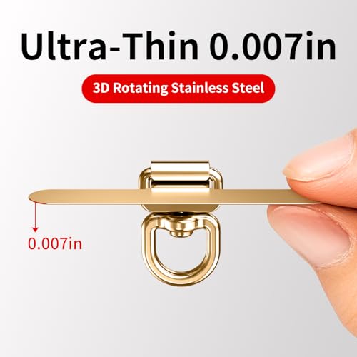 saxsion Phone Tether Tab & Lanyard Tab, 360° Swivel Clip - Ultra Thin Stainless Steel Universal Patch for All Phone Cases, No Block Charging (Champagne Gold*2) - Image 2