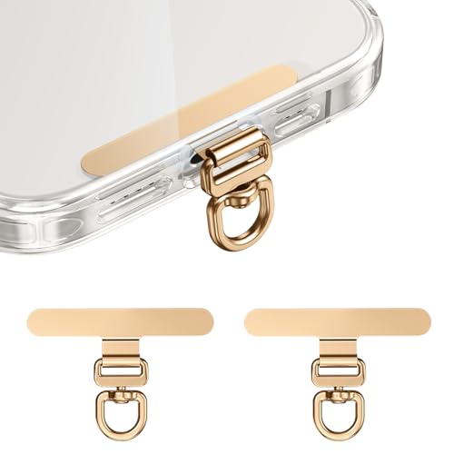 saxsion Phone Tether Tab & Lanyard Tab, 360° Swivel Clip - Ultra Thin Stainless Steel Universal Patch for All Phone Cases, No Block Charging (Champagne Gold*2) - Image 1