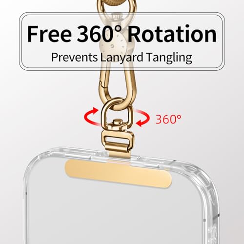 saxsion Phone Tether Tab & Lanyard Tab, 360° Swivel Clip - Ultra Thin Stainless Steel Universal Patch for All Phone Cases, No Block Charging (Champagne Gold*2) - Image 4