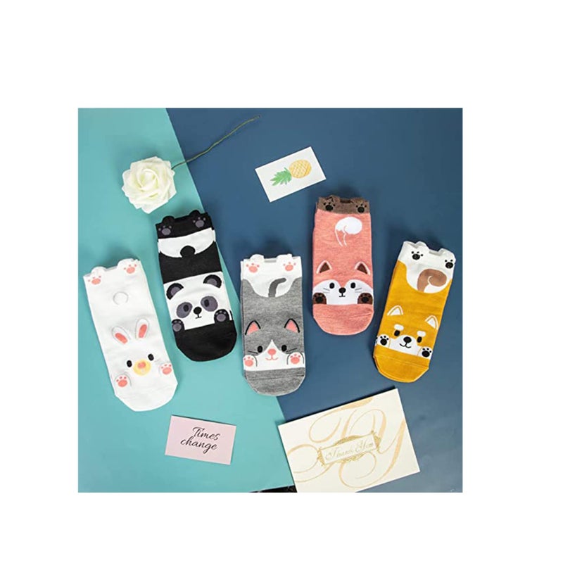 SOLARAE 5 Pairs Cute Cotton Socks Short Funny Animal Design Low Socks for Girl Boy Women and Man - Image 3