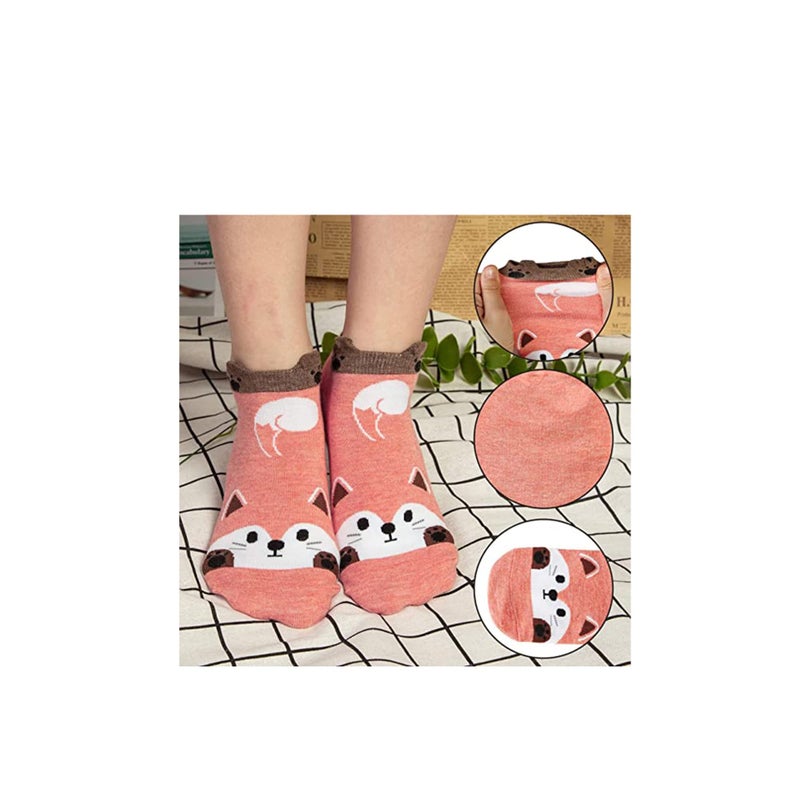 SOLARAE 5 Pairs Cute Cotton Socks Short Funny Animal Design Low Socks for Girl Boy Women and Man - Image 2