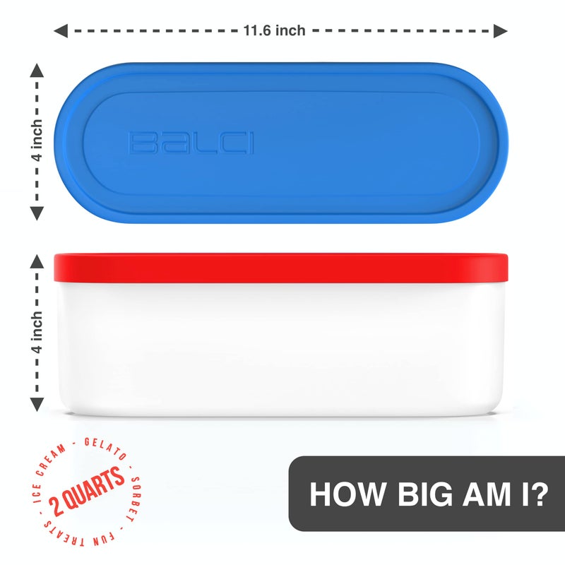 BALCI Ice Cream Containers - 2 Quart Ea. (Set of 2) - Premium Reusable Freezer Storage for Homemade Ice Cream Tub for Sorbet, Frozen Yogurt - Flexible Silicone Lids, Long Scoop, Stackable - Blue & Red - Image 5