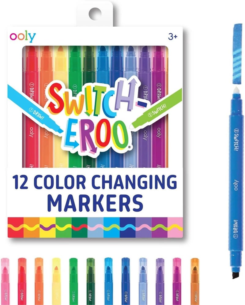Ooly 12 Pack Switch-eroo Color Changing Markers, Dual Tip Markers for Kids, Double Ended Chisel Tip Marker Set Great for Art Supplies, Drawing and Stationery Sets - Image 1