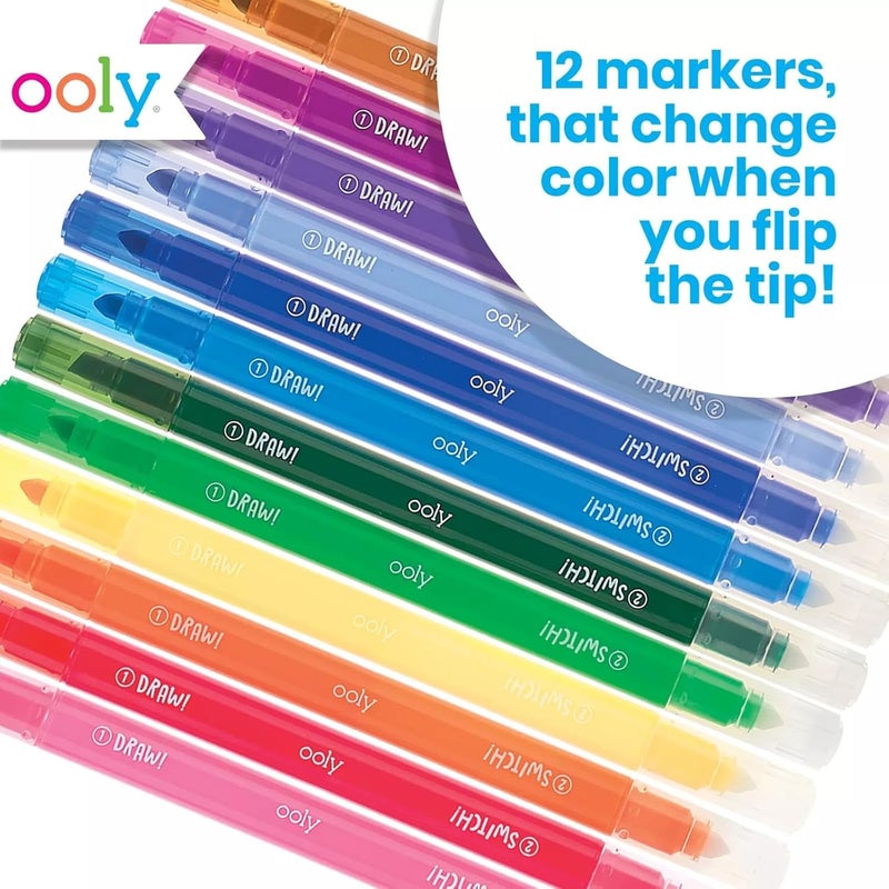 Ooly 12 Pack Switch-eroo Color Changing Markers, Dual Tip Markers for Kids, Double Ended Chisel Tip Marker Set Great for Art Supplies, Drawing and Stationery Sets - Image 2