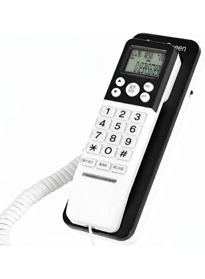 The 108BE landline phone features caller ID, an LCD screen, a comfortable keypad, and a modern design suitable for home and office, available in black and white. - Image 3