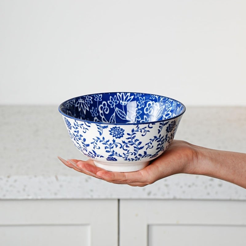 Cerkik Ceramic Soup Bowls Set  24 Oz Deep Cereal Bowl for Kitchen  6 Inch Large Porcelain Dinner Bowl Eating Salad Pasta Dessert Oatmeal  Microwave Dishwasher Safe  Set of 6  Vintage Blue - Image 2