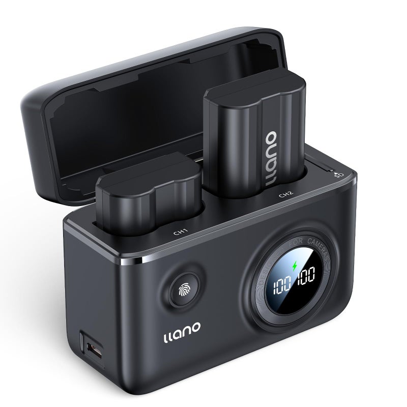 llano بطاريات llano CS2 2-Pack EN-EL15C وشاحن USB مزدوج سريع 18 واط لكاميرات Nikon Z8 و ZR و Zf و Z6III و D850 و Z7II و Z6II و Z7 و Z6 و D7500 و D750 و Z5 و D7200 و D7100 و D810 وعرض بطارية ذكي وغطاء مغناطيسي - Image 1